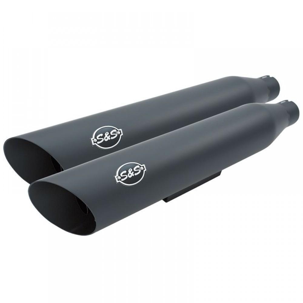 S&S Slash Cut Slip-On Mufflers Black With Slash Down End - 3.25" For 1995-2009 Dyna Models With Staggered Exhaust (Fxd, Fxdb, Etc)