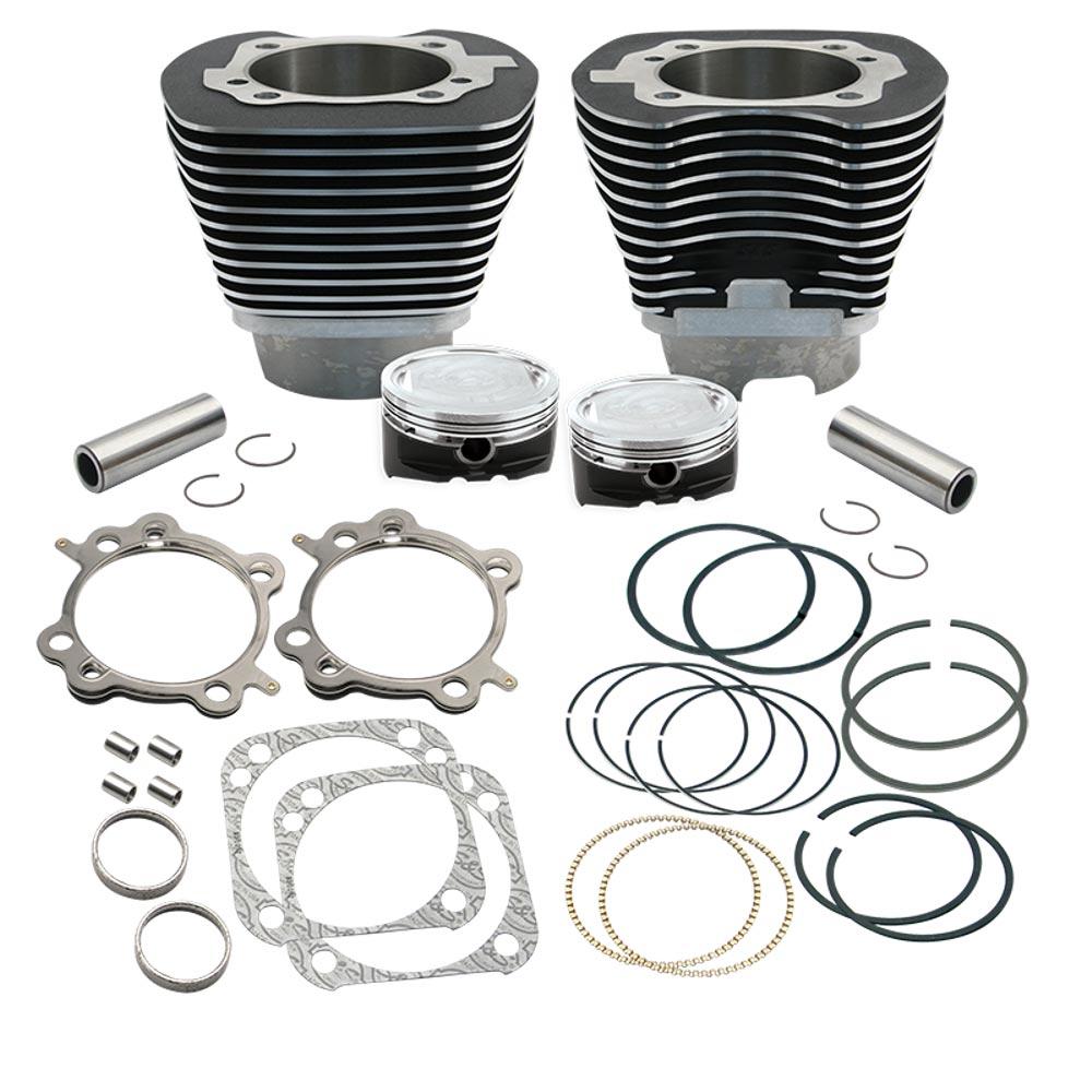 S&S 4 1/8" Low Compression Bore Cylinder & Pistons Kit For 124" Hot Set Up Kit For 1999-'06 Big Twins With Stock Cylinder Heads - Wrinkle Black Powder Coat Finish